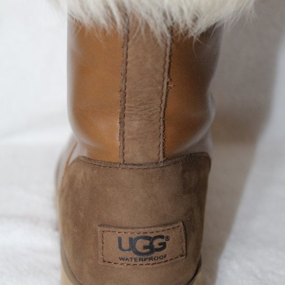 NEW UGG AYA WATERPROOF LEATHER TALL BOOTS CHESTNUT - Picture 5 of 8